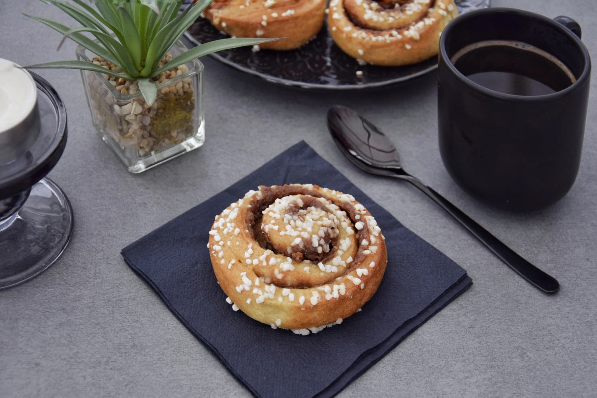Coffee break. Coffee and cinnamon bun. Swedish fika