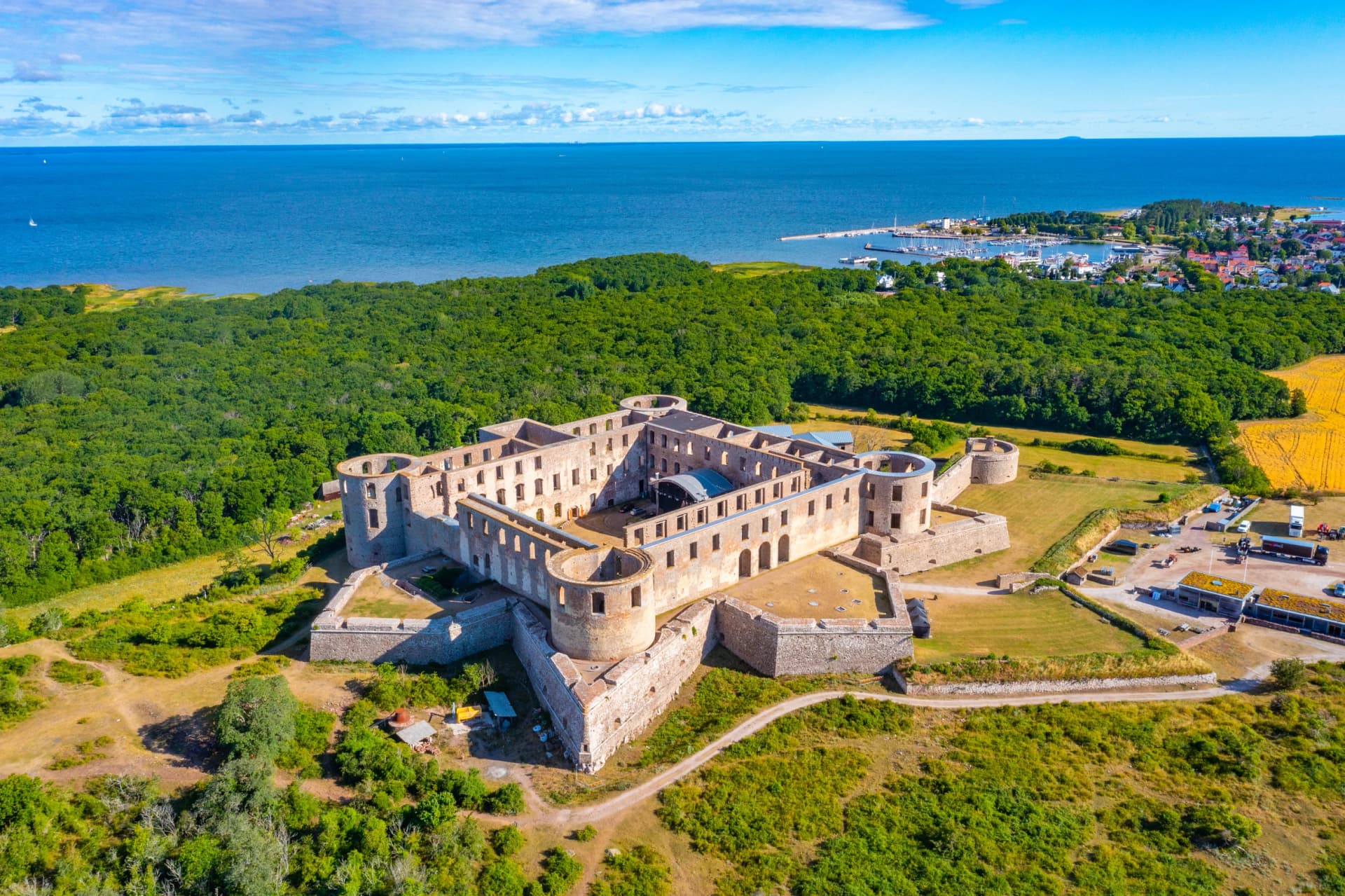 Aerial view of the Borgholm castle in Sweden