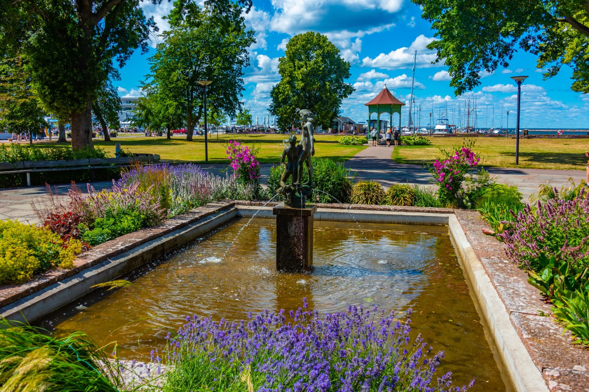 View of a coastal park in Swedish town Borgholm