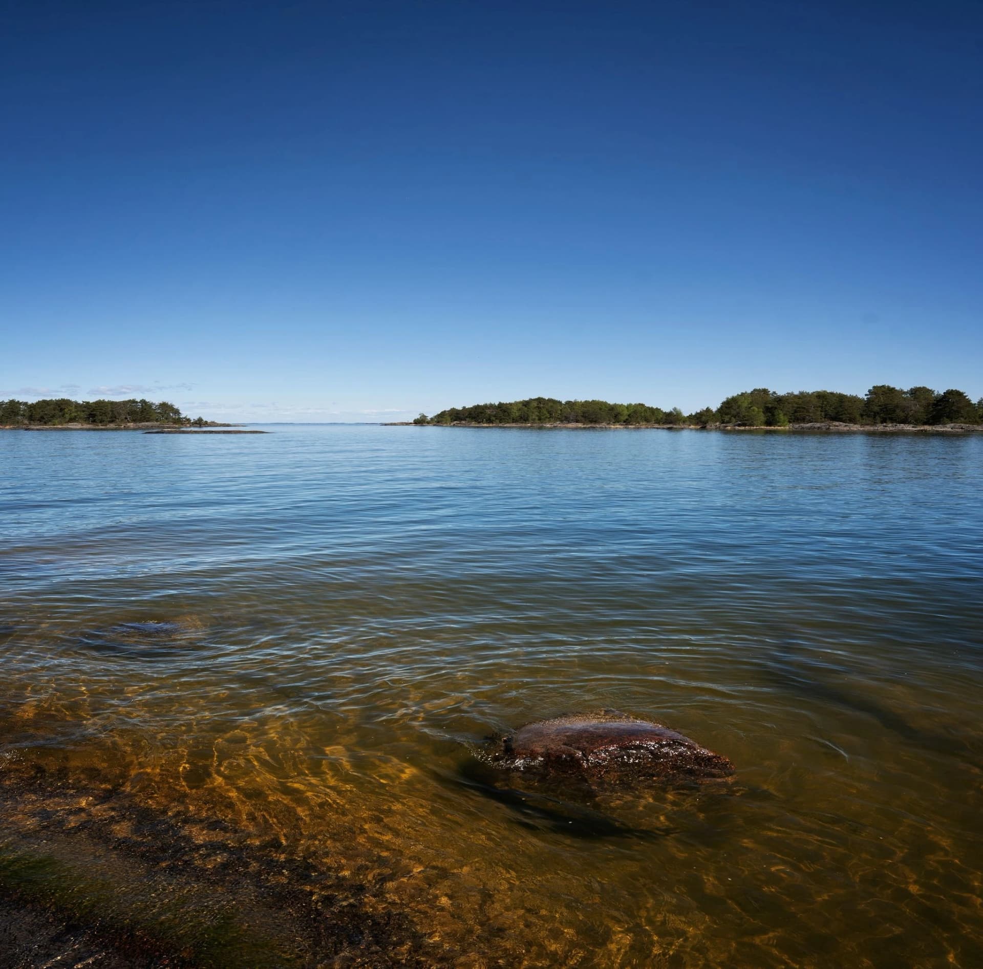 Clear water and islands of Ekens skärgård on Lake Vänern