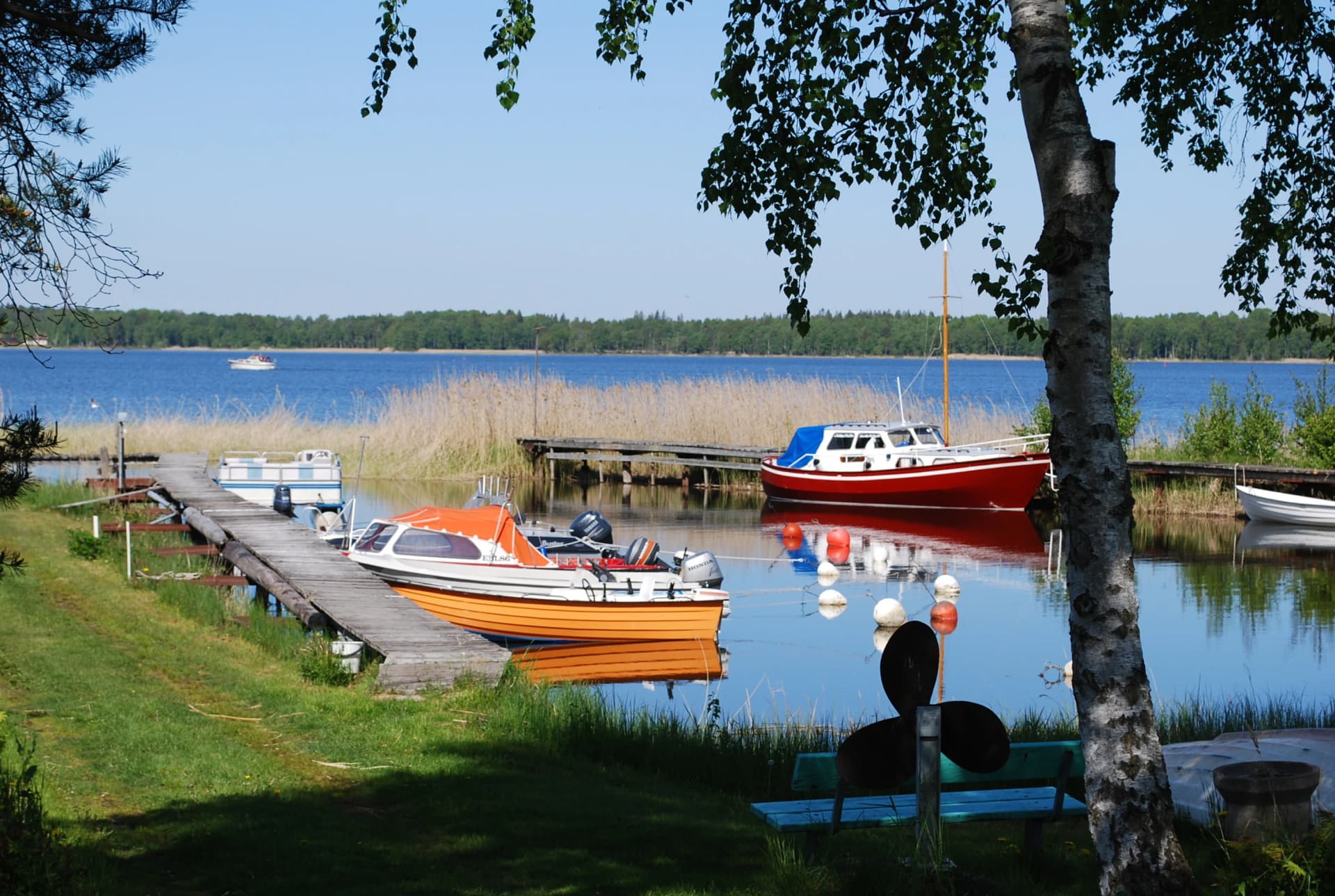 Small bay with boats on Lake Vänern at Mariestad
