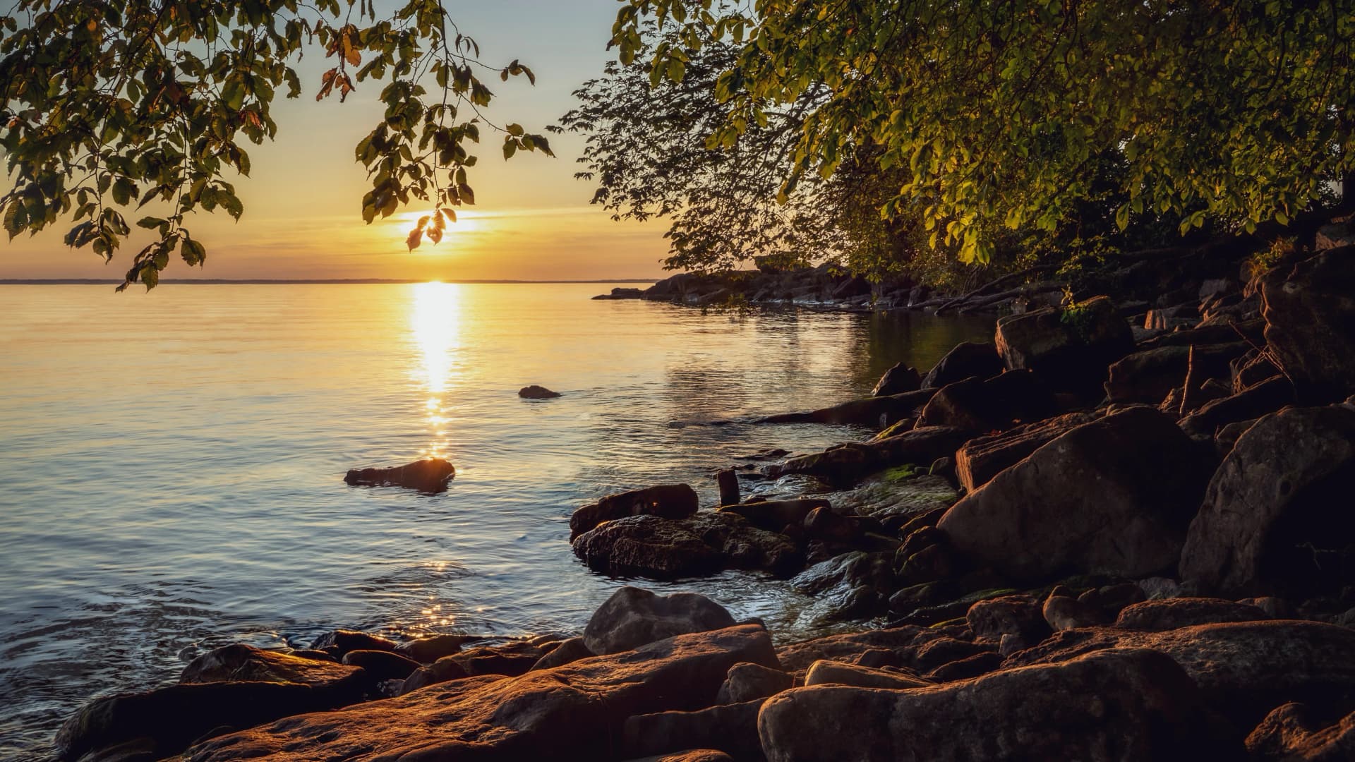 Sunset over Lake Vänern seen from Kinnekulle
