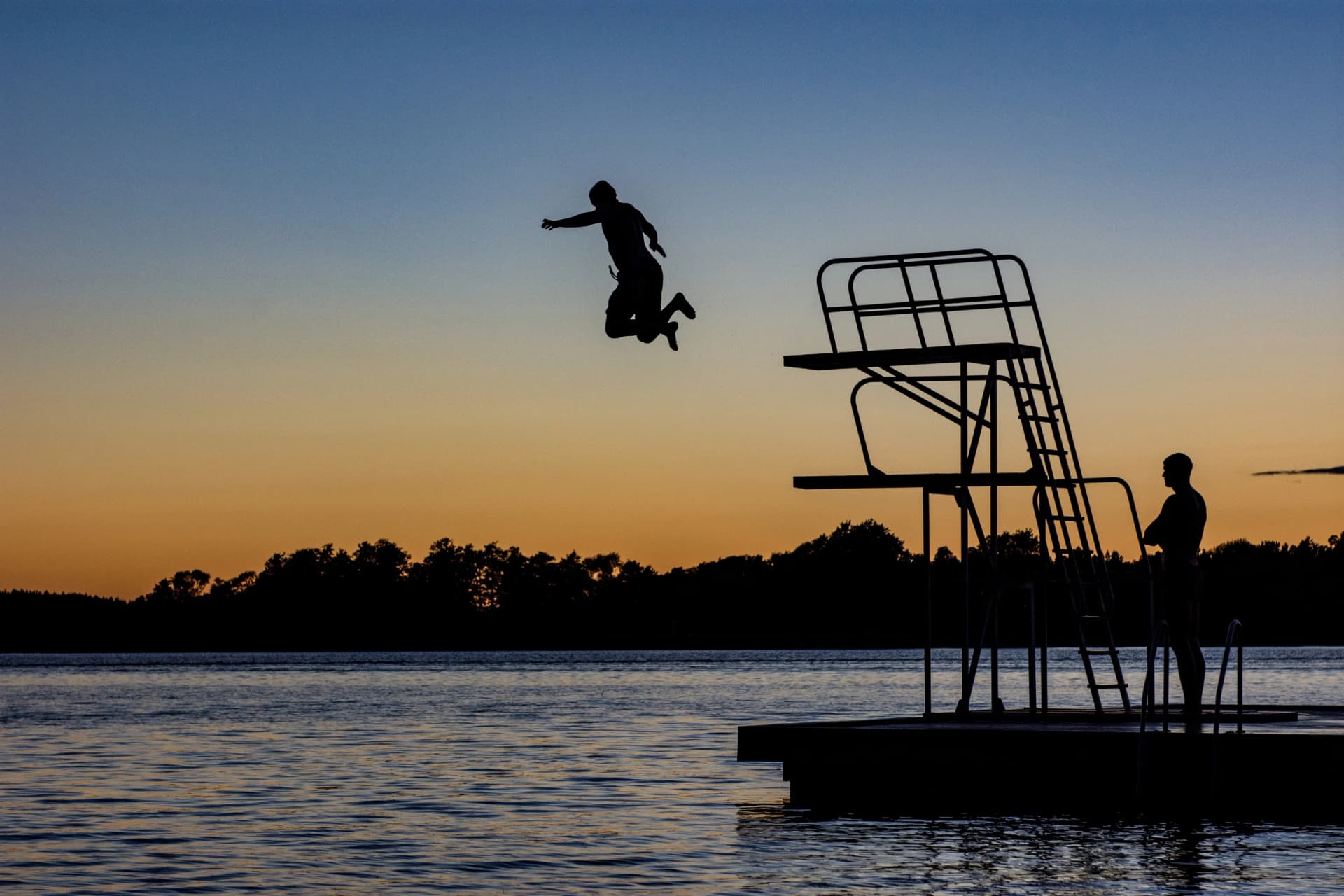 Diving tower in sunset
