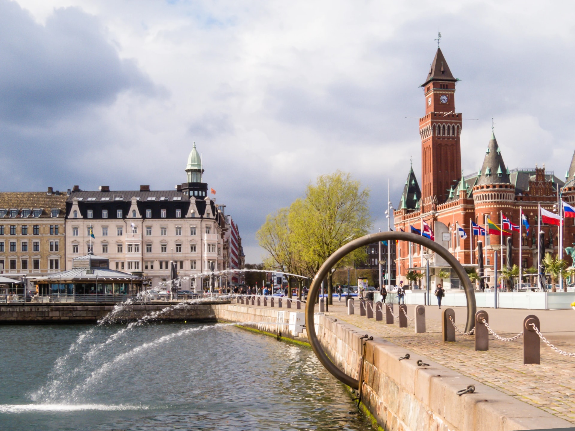 Fountain and Tawn Hall in Helsingborg, Sweden