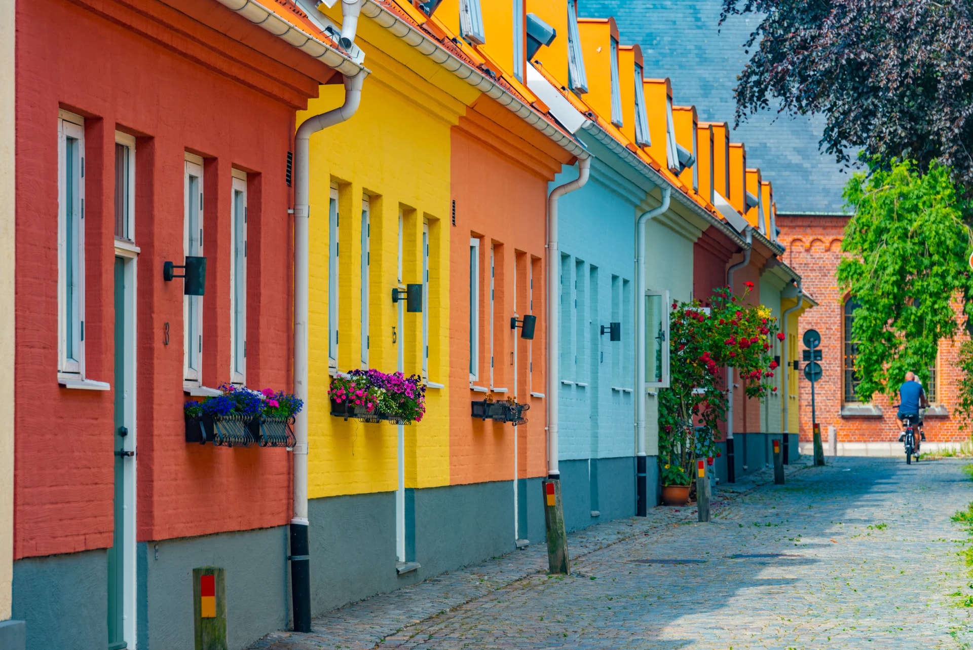 Traditional colorful street in Swedish town Trelleborg