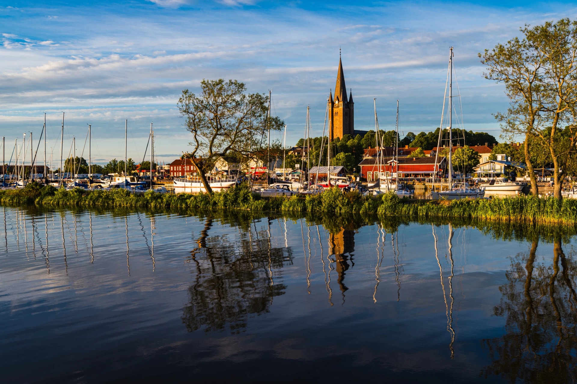 Evening Harbor Reflection in Mariestad, Sweden
