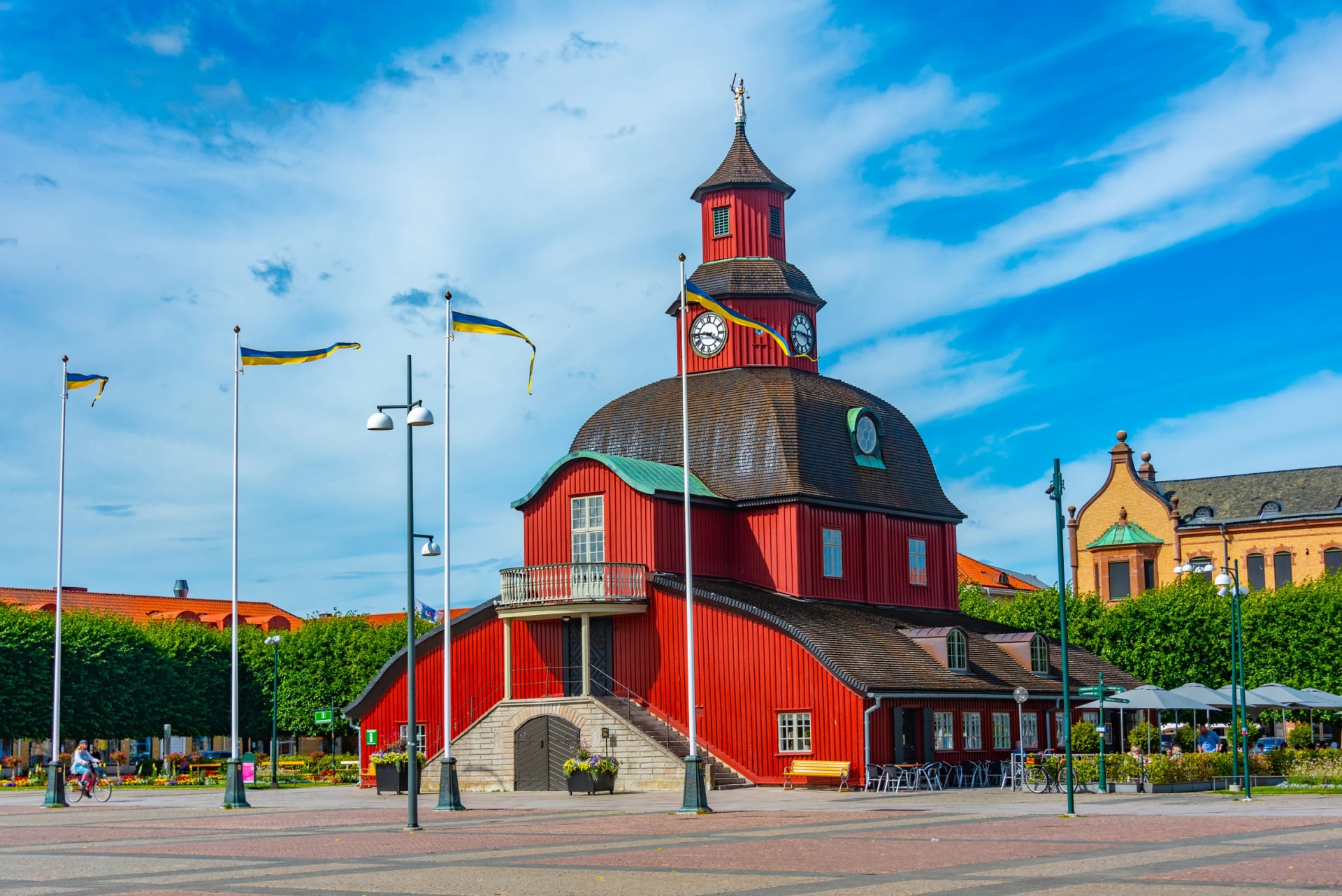 Red timber town hall in Lidköping, Sweden