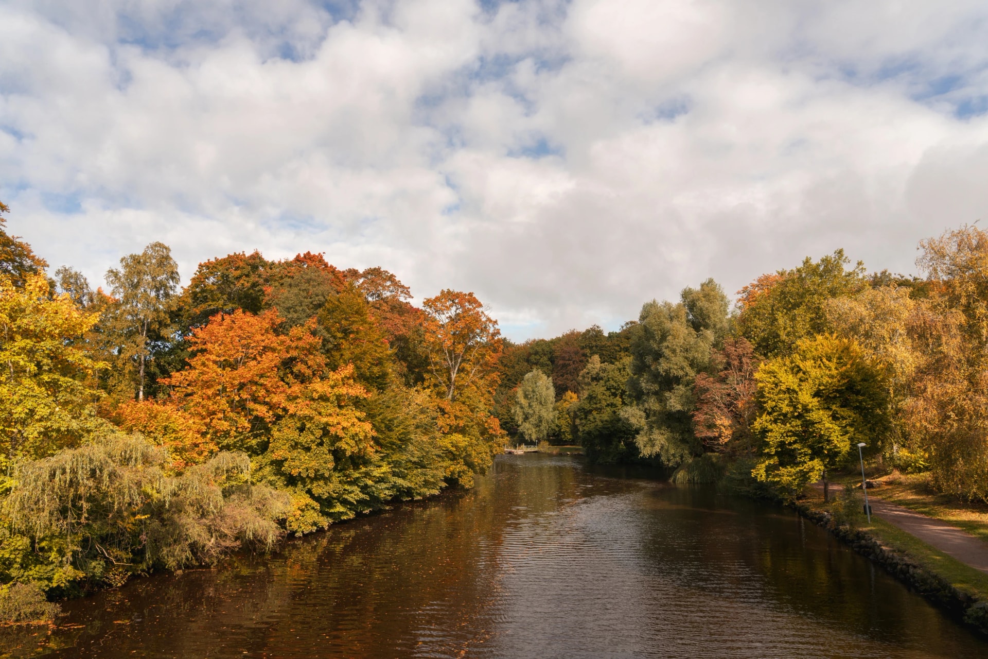Beautiful autumn colors in central part of Angelholm, Sweden.