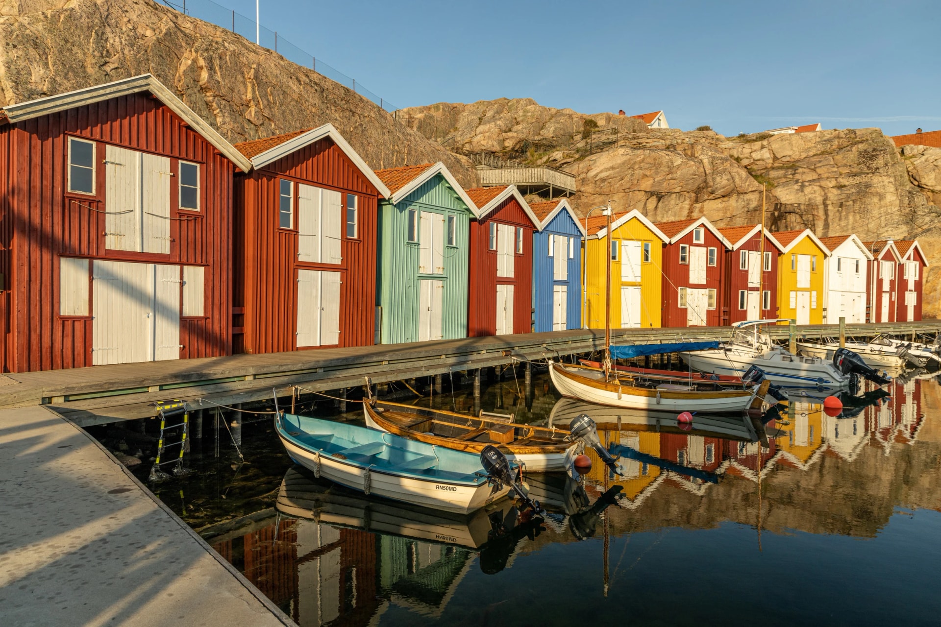 Colorful waterfront and Traditional Boathouses in Smögen, Sweden