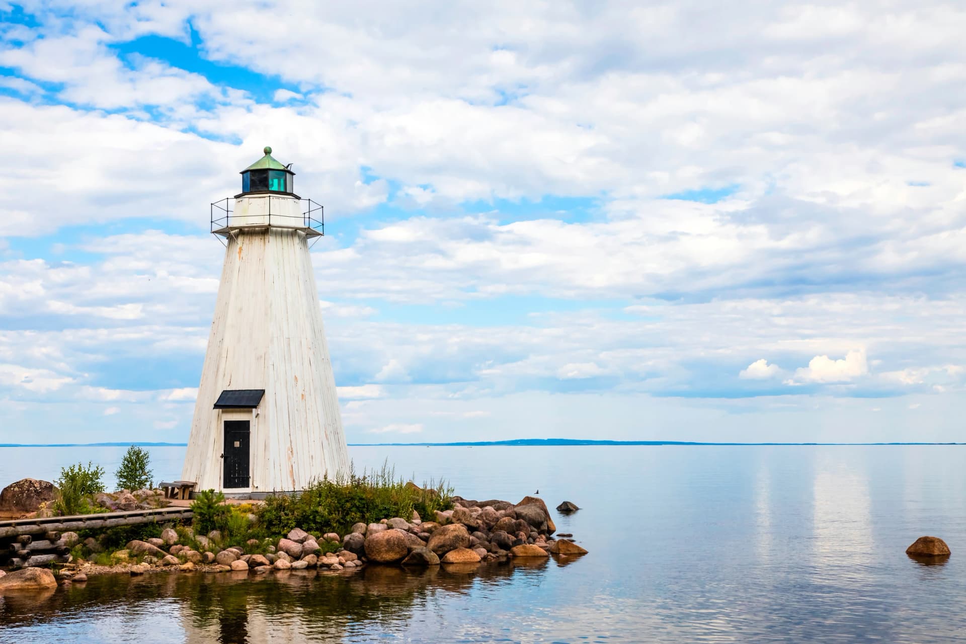 Schweden, Västergötland, Karlsborg, See Vättern, Vanäs Leuchtturm aus Holz