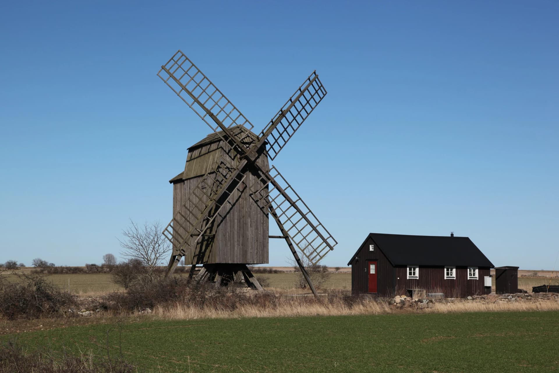 Degerhamn / Sweden - April 20 2013: Windmill at the south tip of island Oeland (Öland) in south-east of Sweden