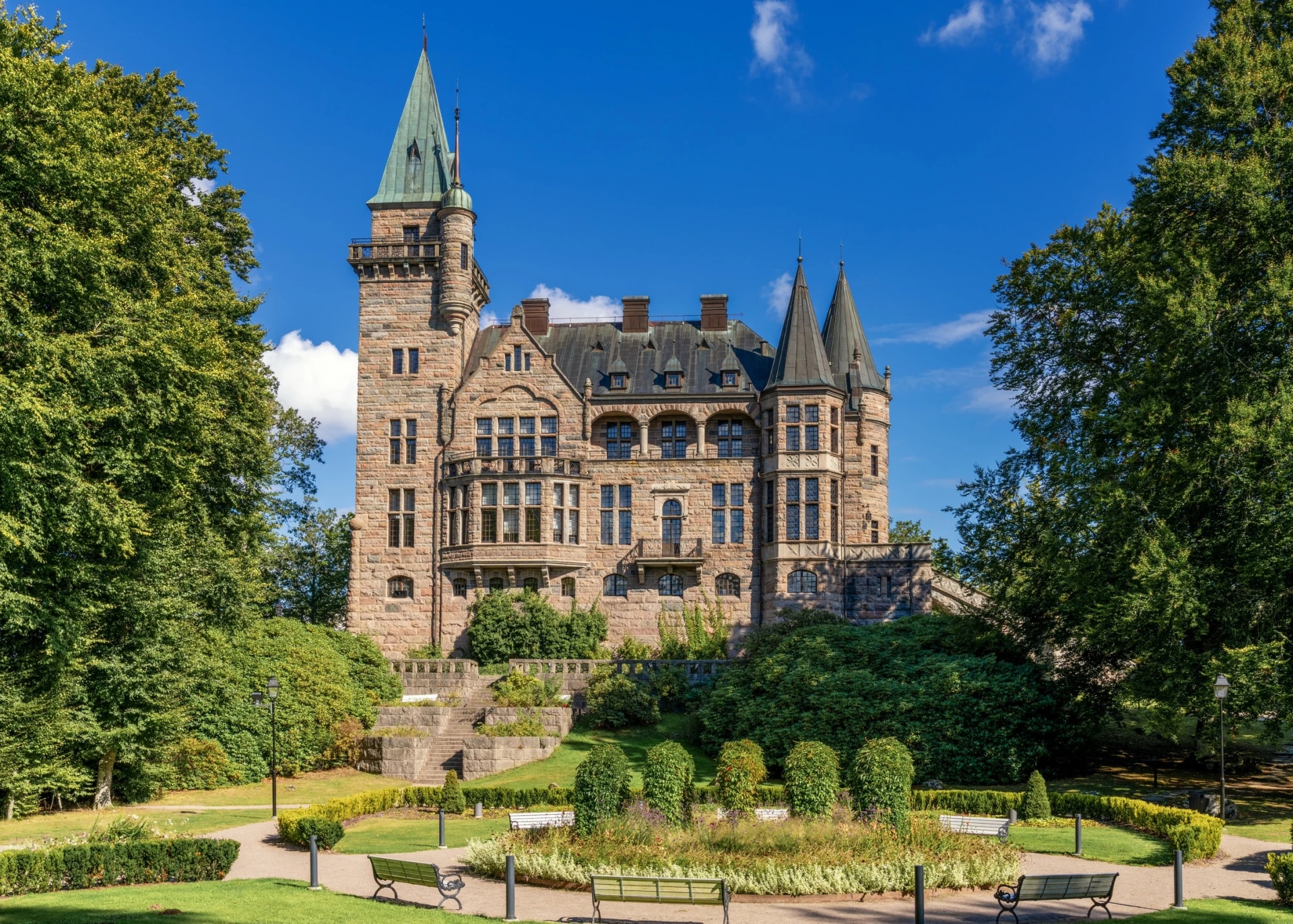view of the fairy-tale Teleborg Castle on the outskirts of Vaxjo in Sweden