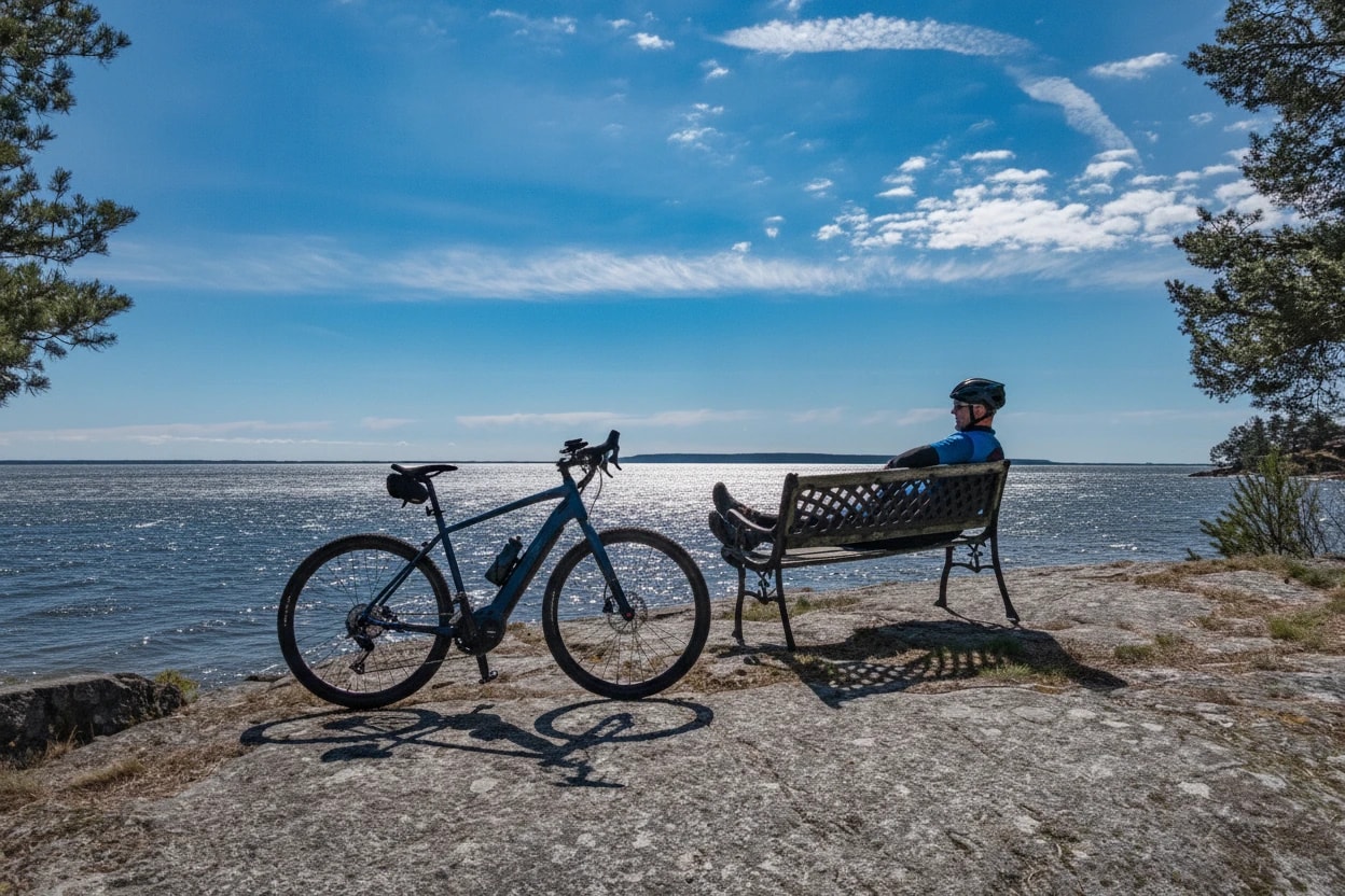 Vanersborg, Sweden A man relaxes on a bench overlooking Lake Vanern.